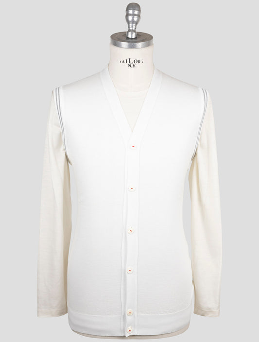 Kiton White Cotton Sweater Gilet Cardigan