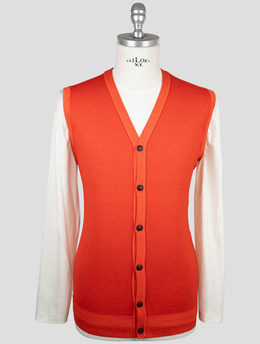 Kiton Red Cashmere Sweater Gilet Cardigan
