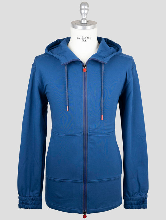 Kiton Blue Cotton Ea Sweater Hoodie Full Zip