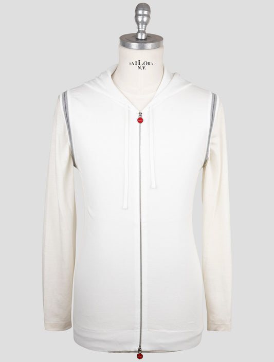 Kiton White Cotton Sweater Gilet Hoodie Full Zip