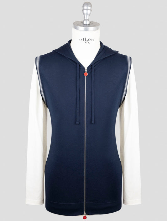 Kiton Dark Blue Cotton Sweater Gilet Hoodie Full Zip