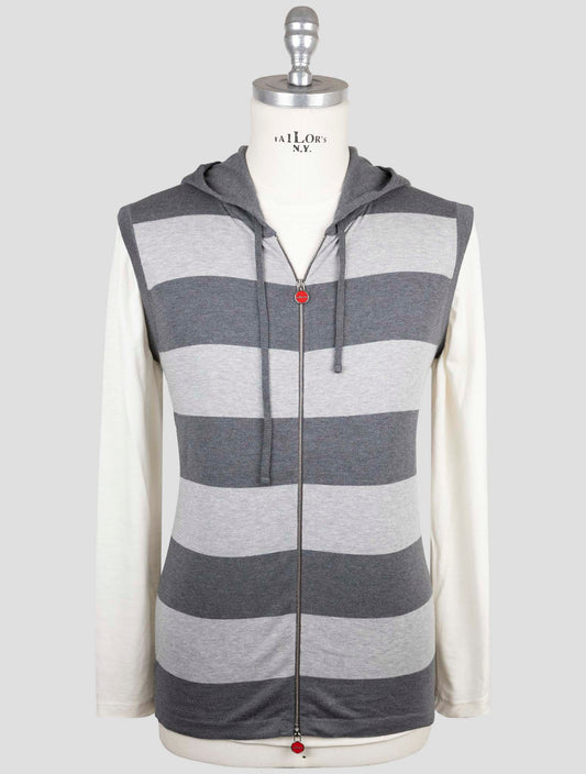 Kiton Gray Cotton Sweater Gilet Hoodie Full Zip