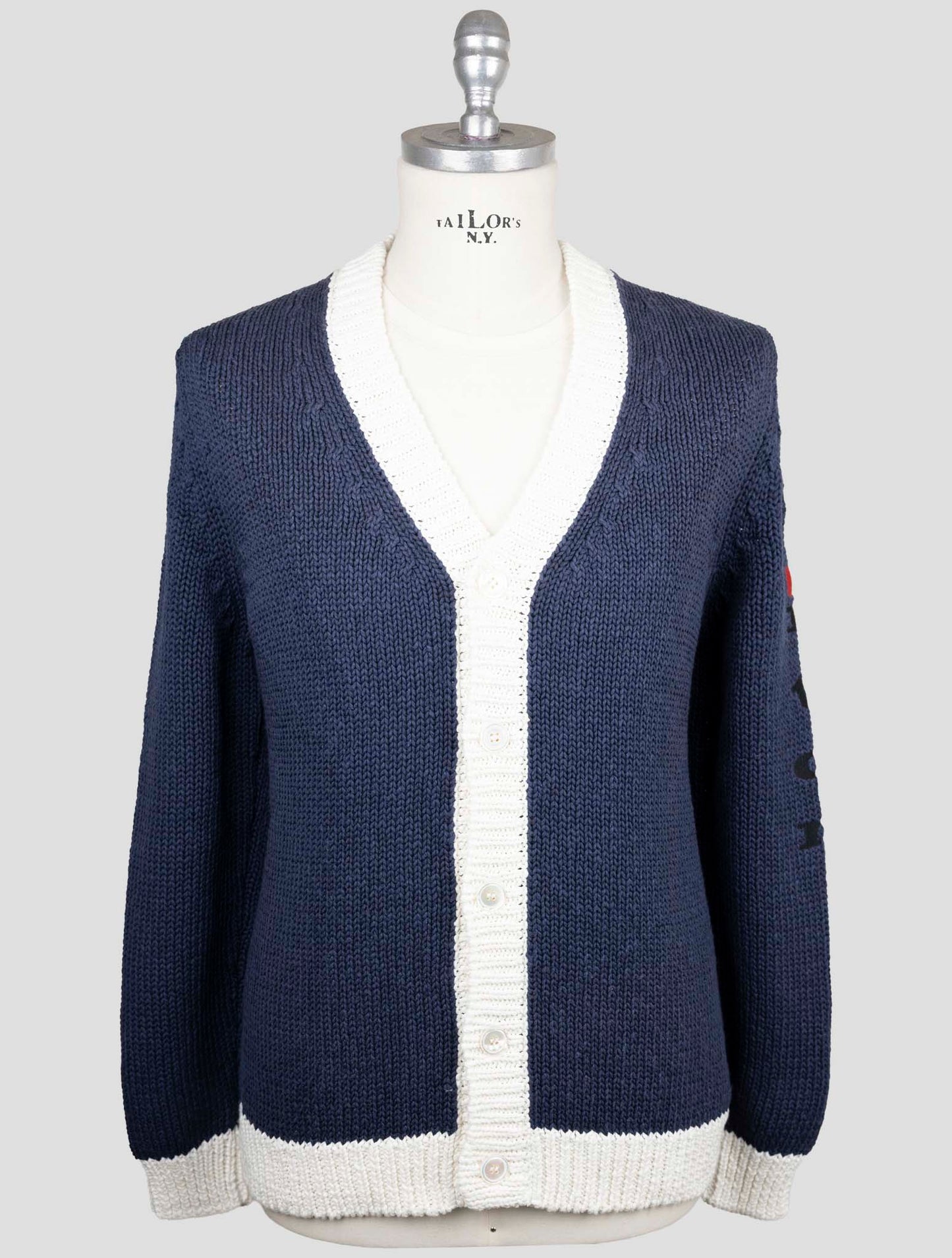Kiton Blue White Cotton Linen Sweater Cardigan