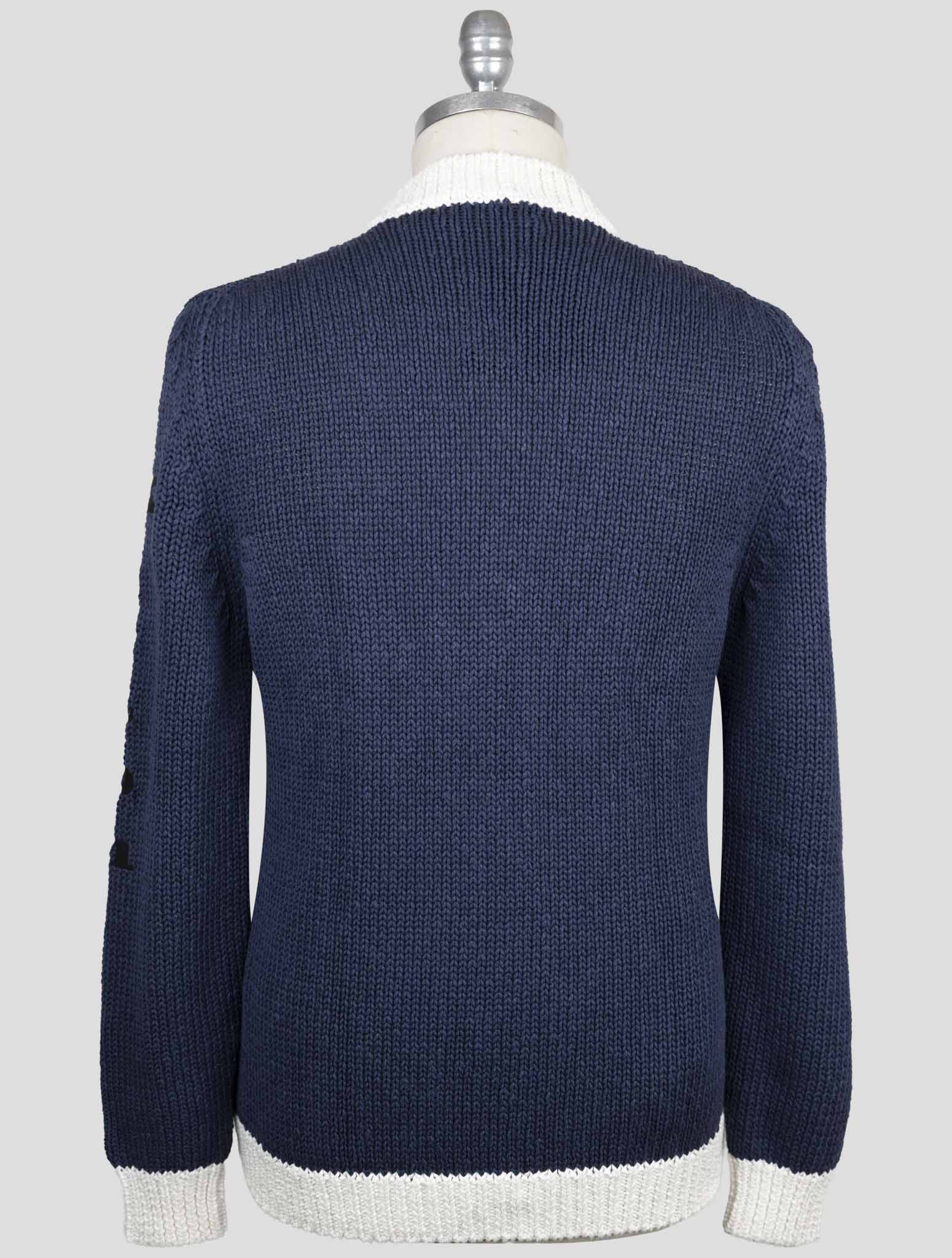 Kiton Blue White Cotton Linen Sweater Cardigan