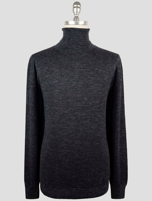 Kiton Blue Cashmere Silk Linen Sweater Turtleneck