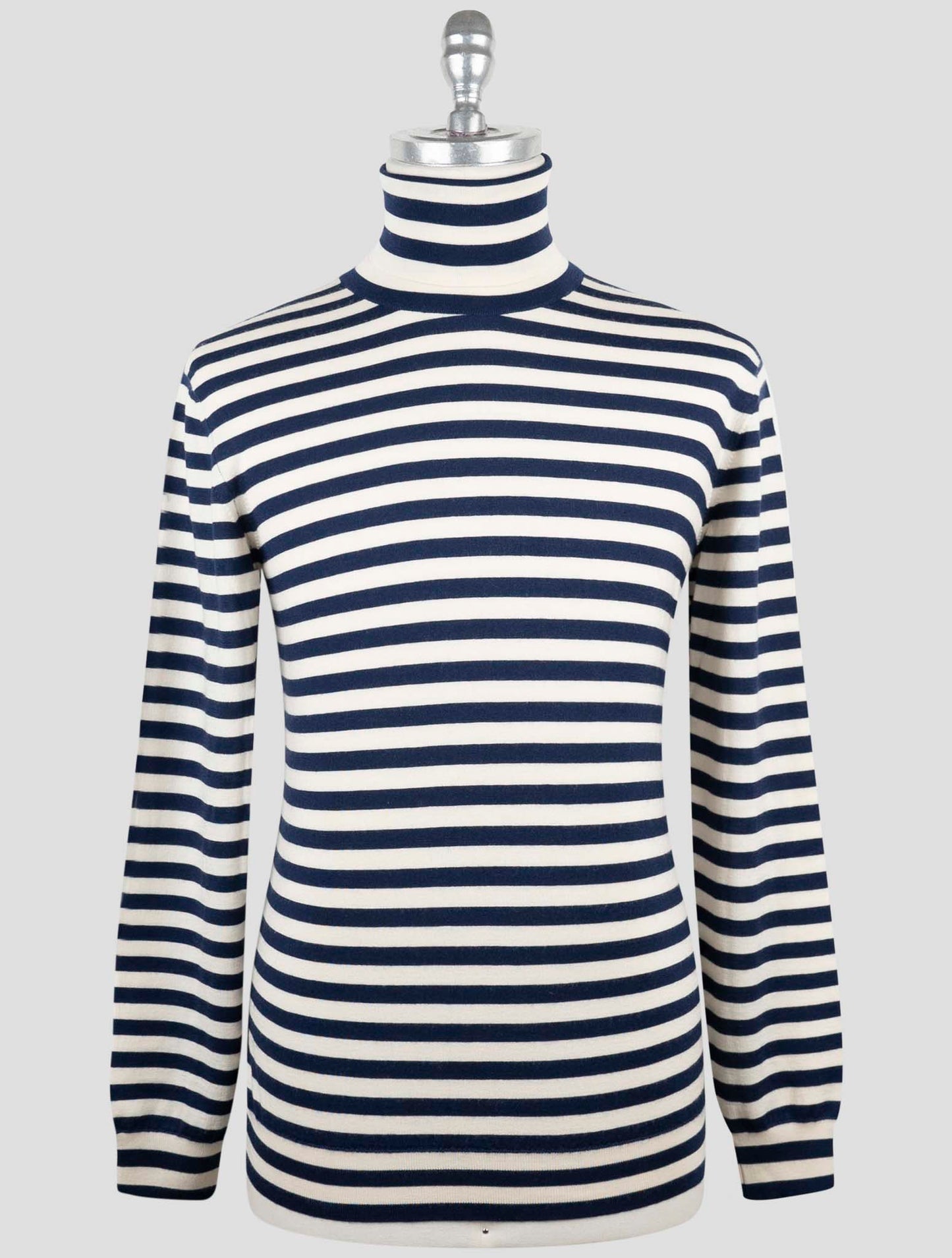 Kiton White Blue Cashmere Silk Sweater Turtleneck