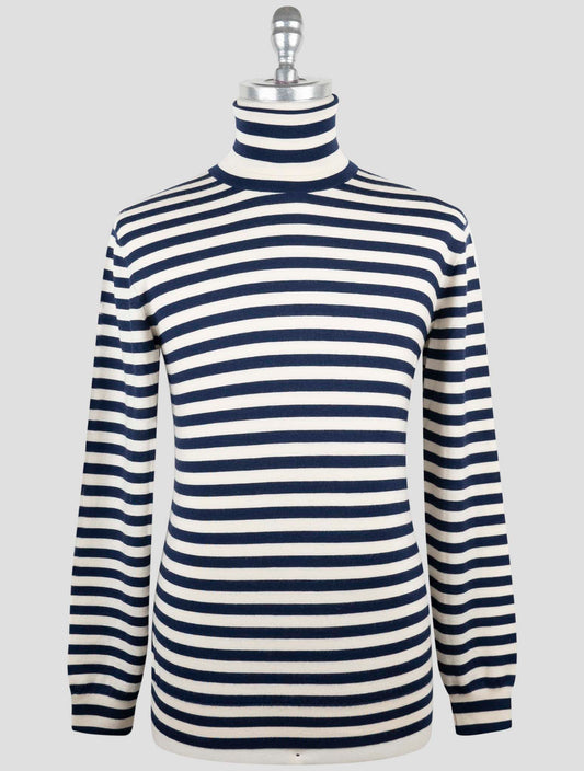 Kiton White Blue Cashmere Silk Sweater Turtleneck