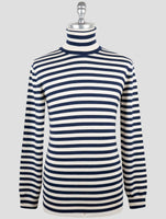 Kiton White Blue Cashmere Silk Sweater Turtleneck