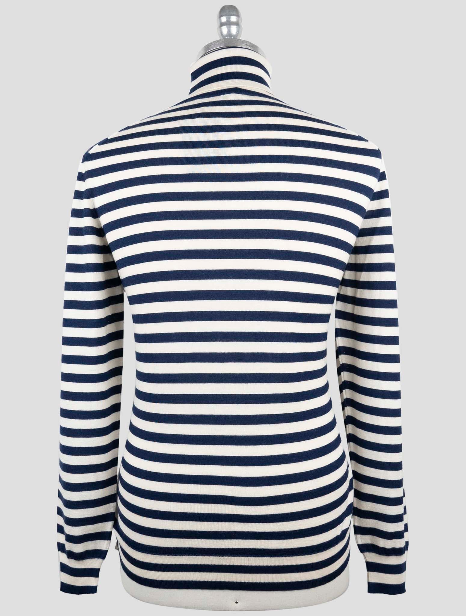 Kiton White Blue Cashmere Silk Sweater Turtleneck