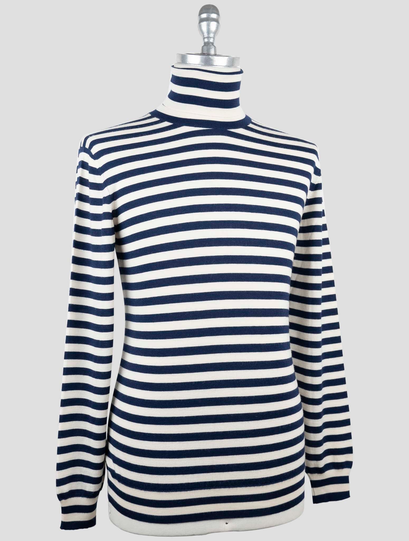 Kiton White Blue Cashmere Silk Sweater Turtleneck