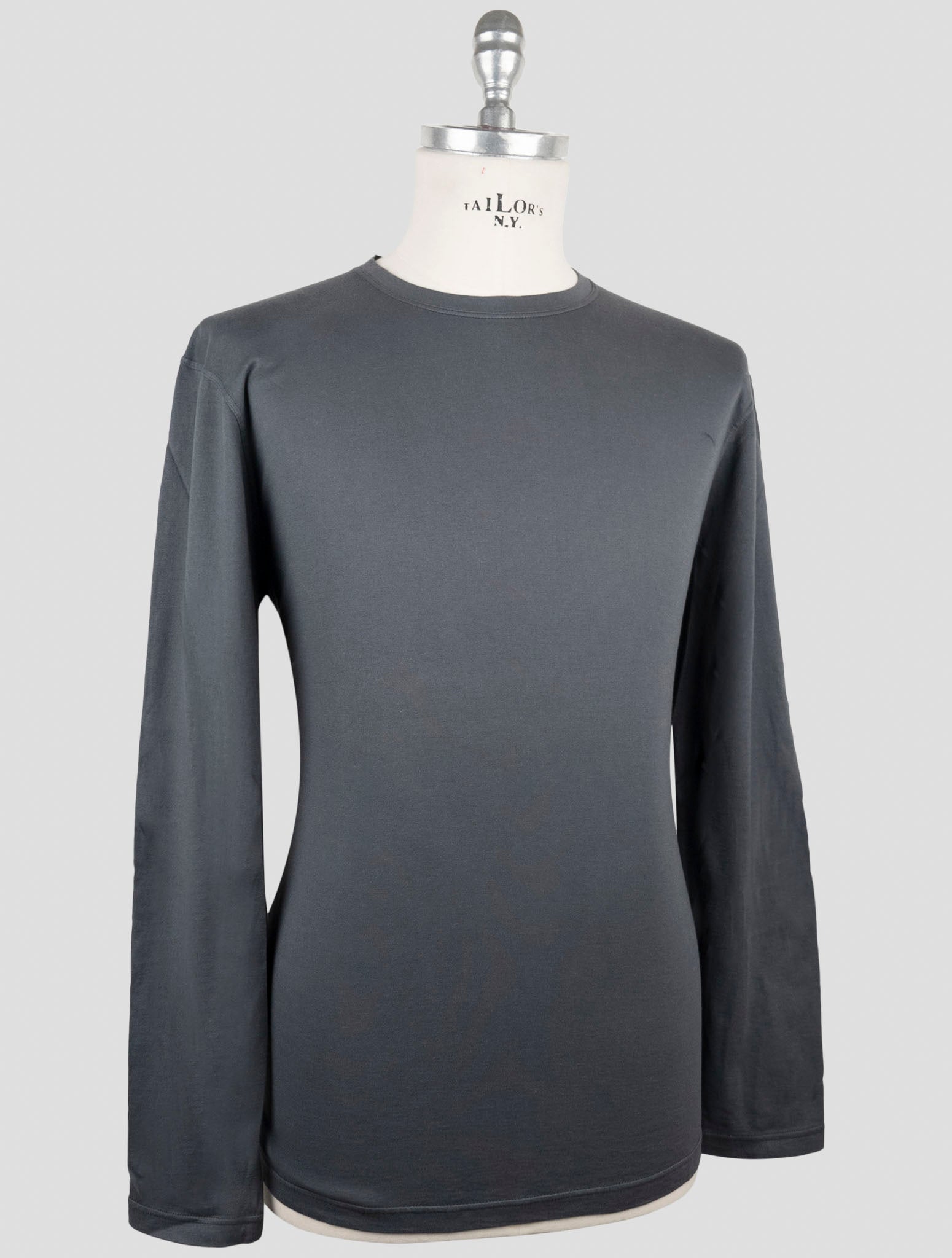 Kiton Gray Cotton Cashmere Sweater Crewneck