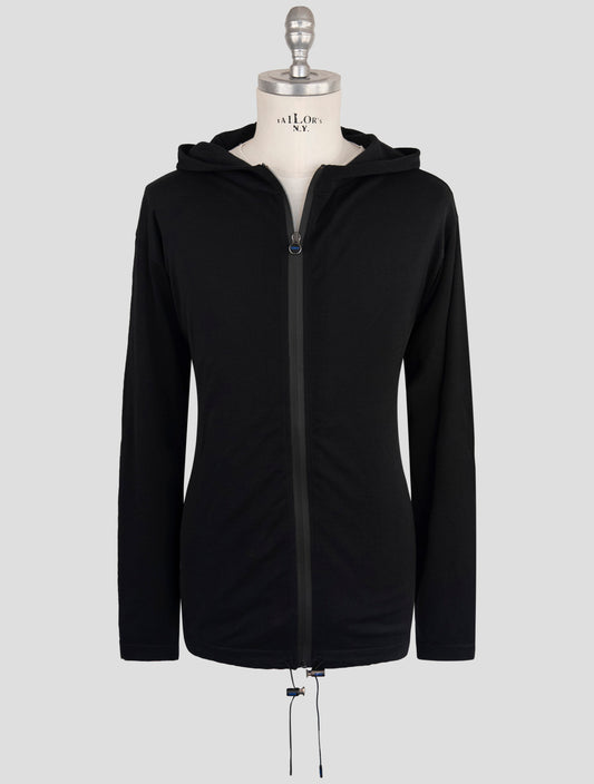 Kiton Knt Black Cotton Sweater Hoodie Full Zip