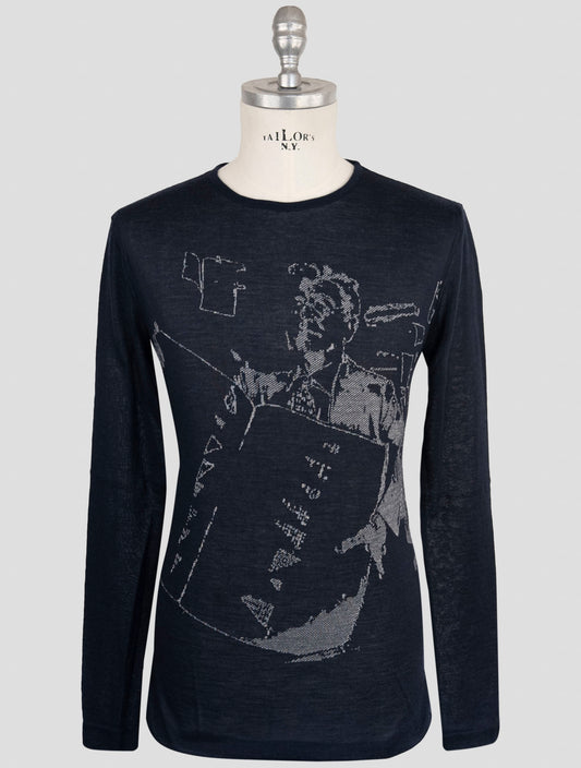 Kiton Knt Dark Blue Cashmere Silk Cotton Sweater Crewneck