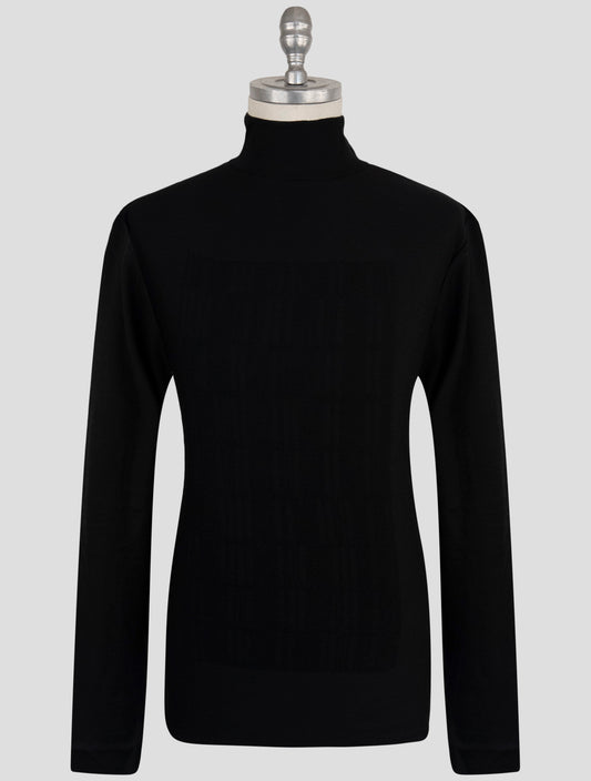 Kiton Knt Black Wool Cashmere Sweater Half Neck