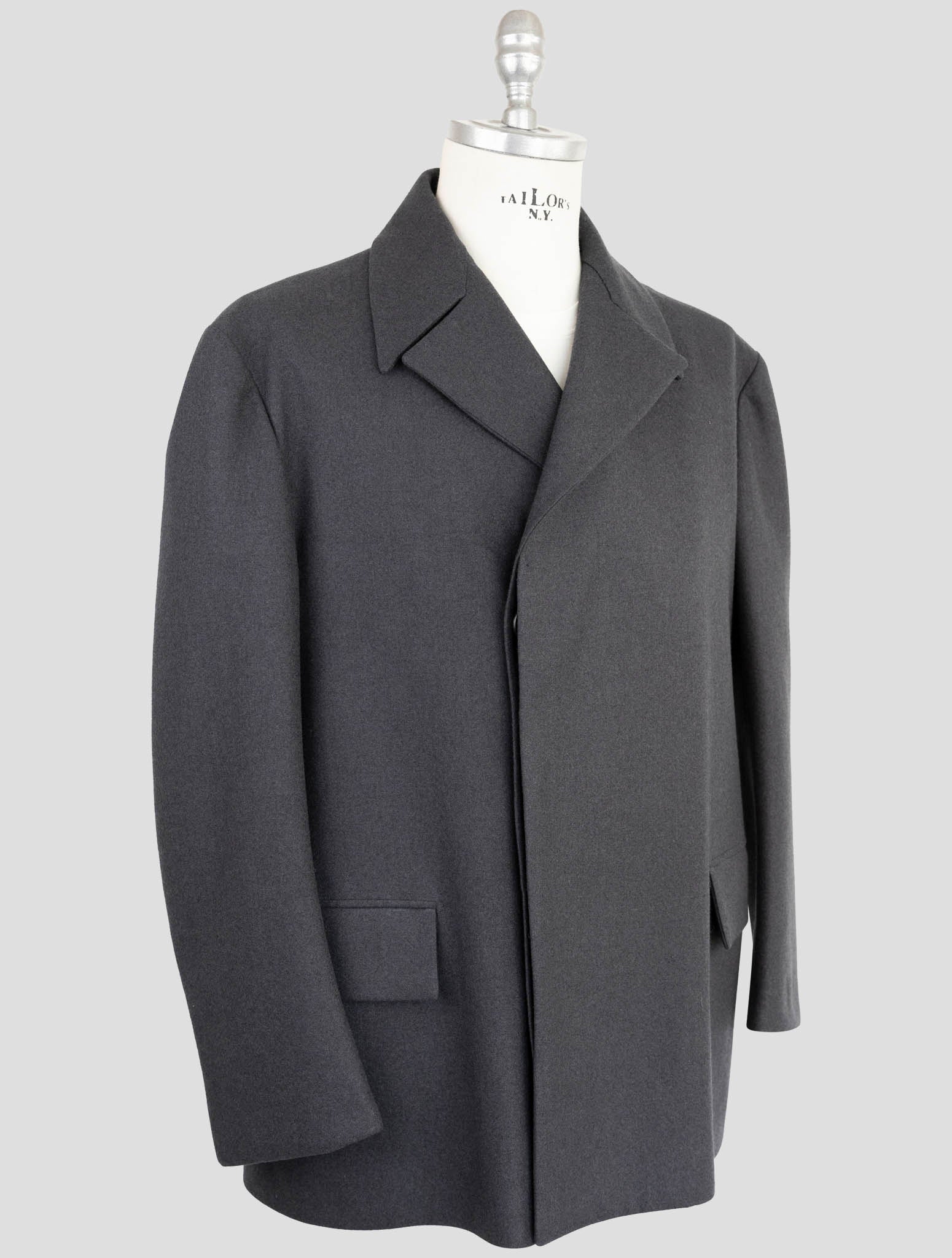 Kiton Knt Dark Gray Virgin Wool 14 Micron Overcoat side view