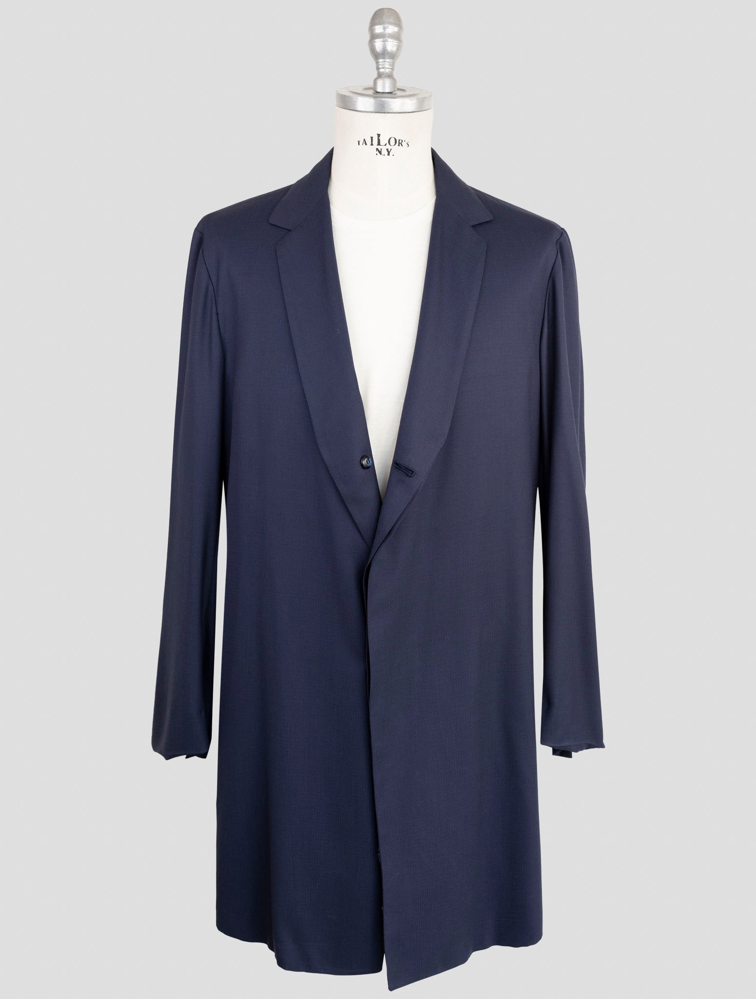 Kiton Knt Blue Virgin Wool Overcoat