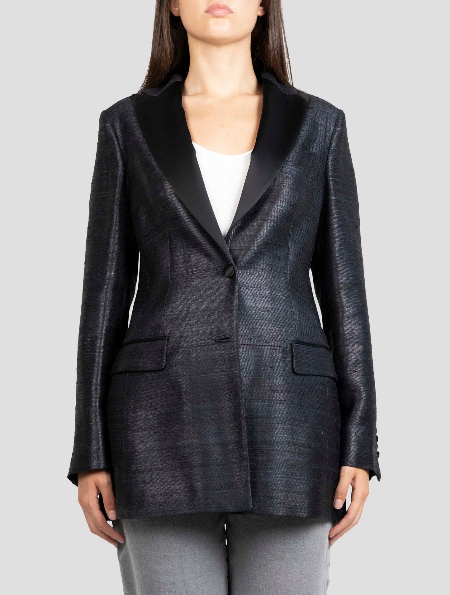 Kiton Black Silk Viscose Blazer