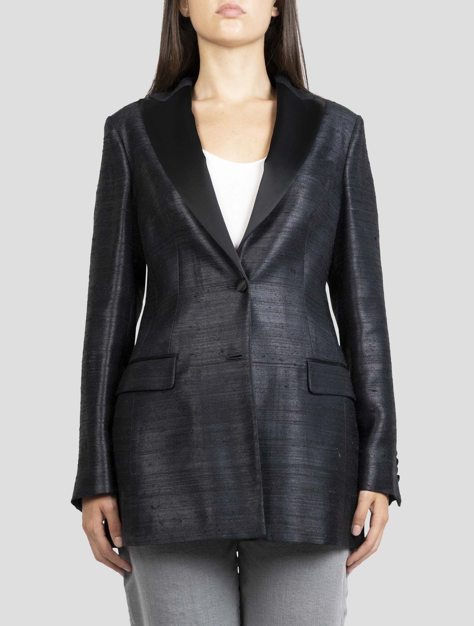 Kiton Black Silk Viscose Blazer