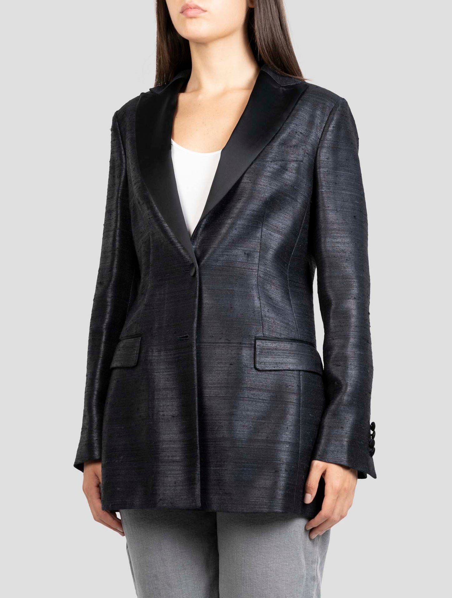 Kiton Black Silk Viscose Blazer