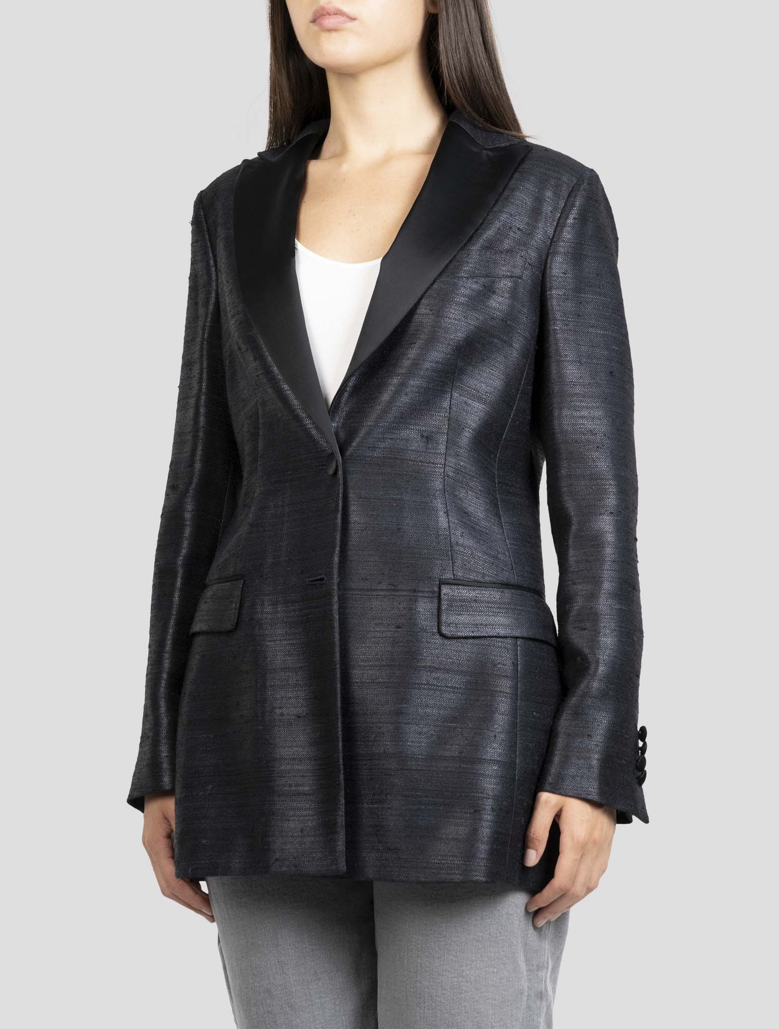 Kiton Black Silk Viscose Blazer