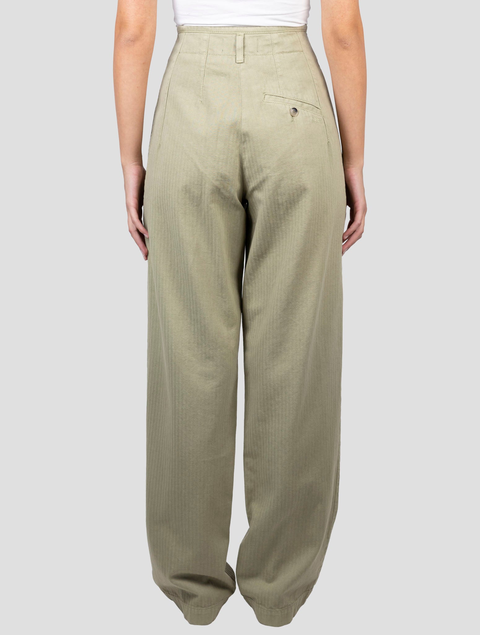 Kiton Green Cotton Pants back and side detail