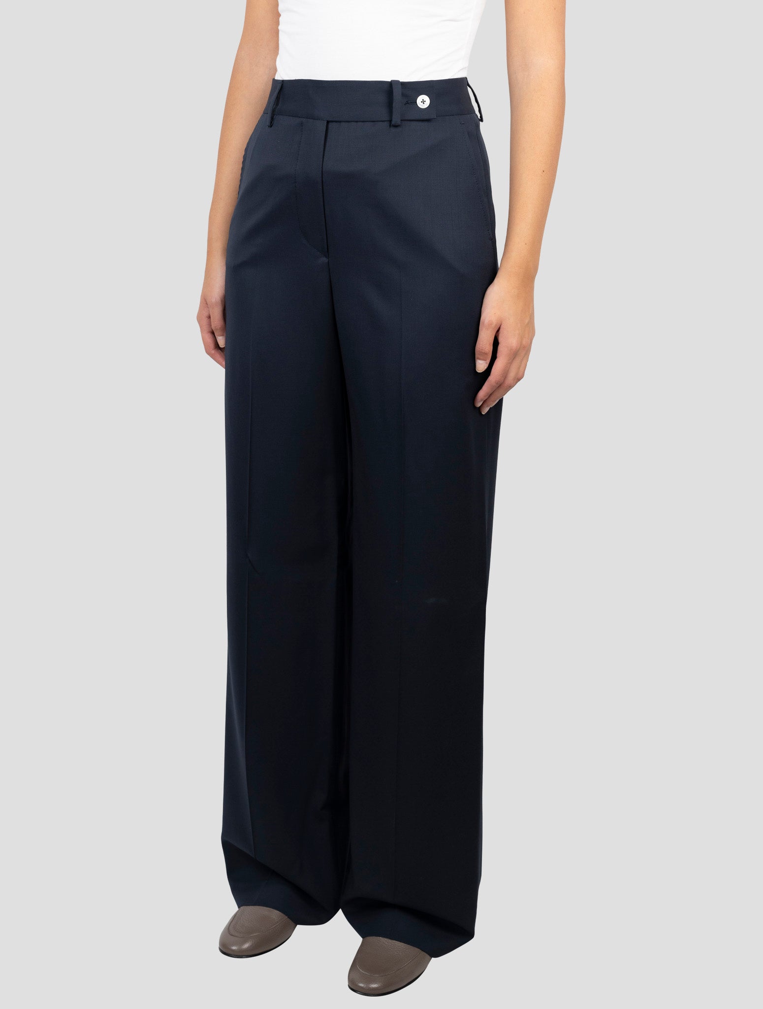 Kiton Blue Virgin Wool Pants Detail