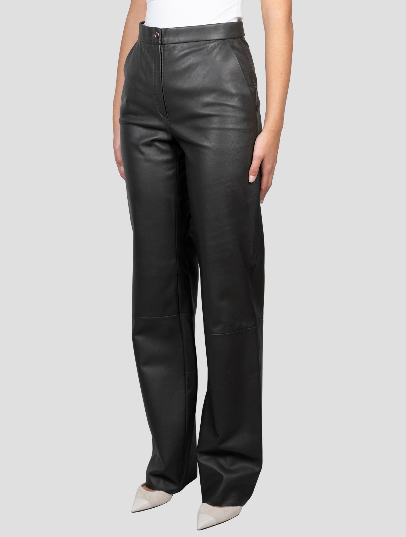 Kiton Dark Green Leather Pants Detail