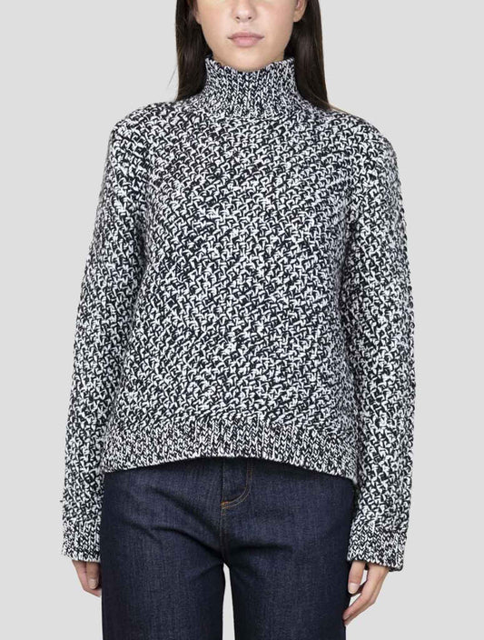 Kiton White Black Cashmere Sweater Turtleneck