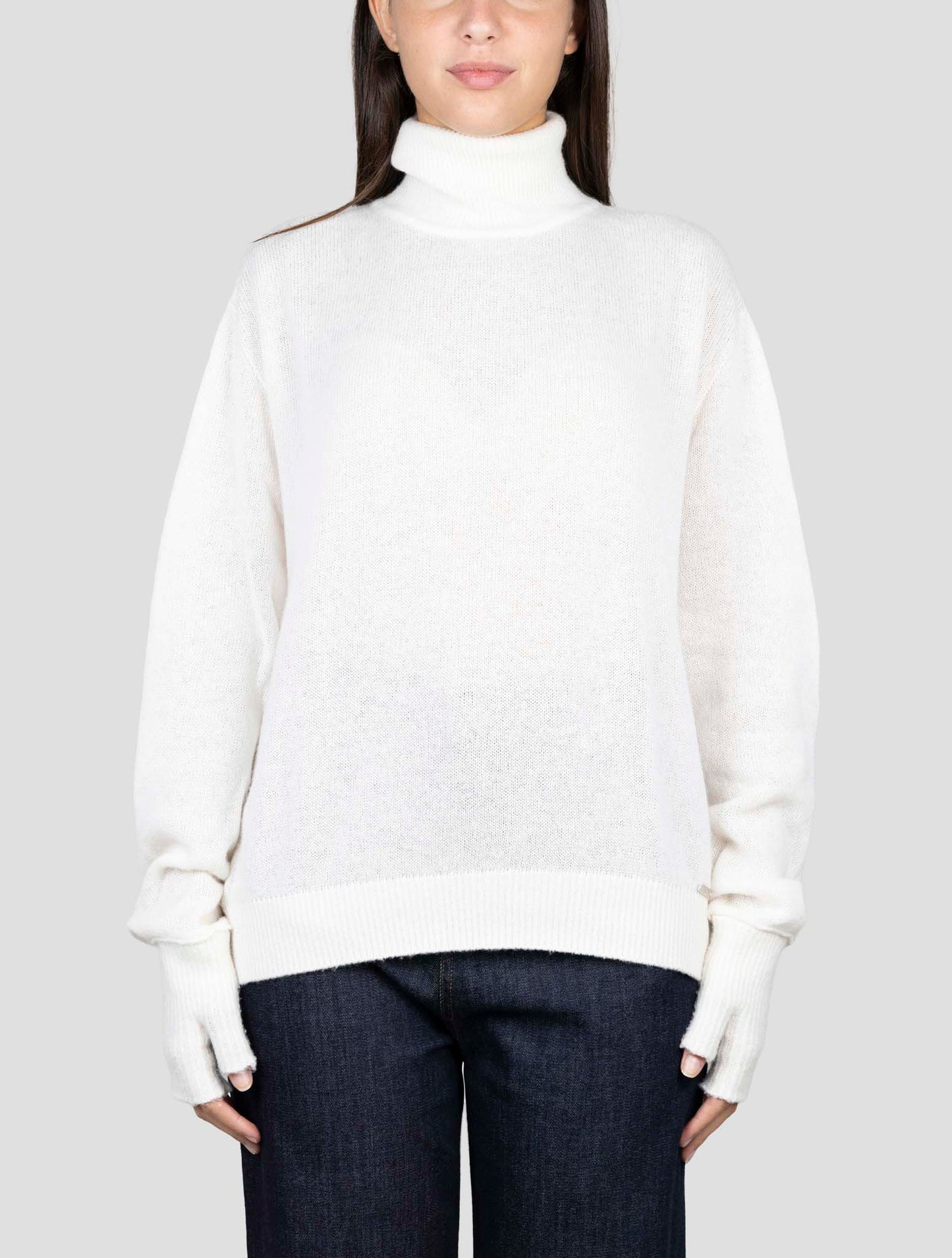Kiton White Cashmere Silk Sweater Turtleneck