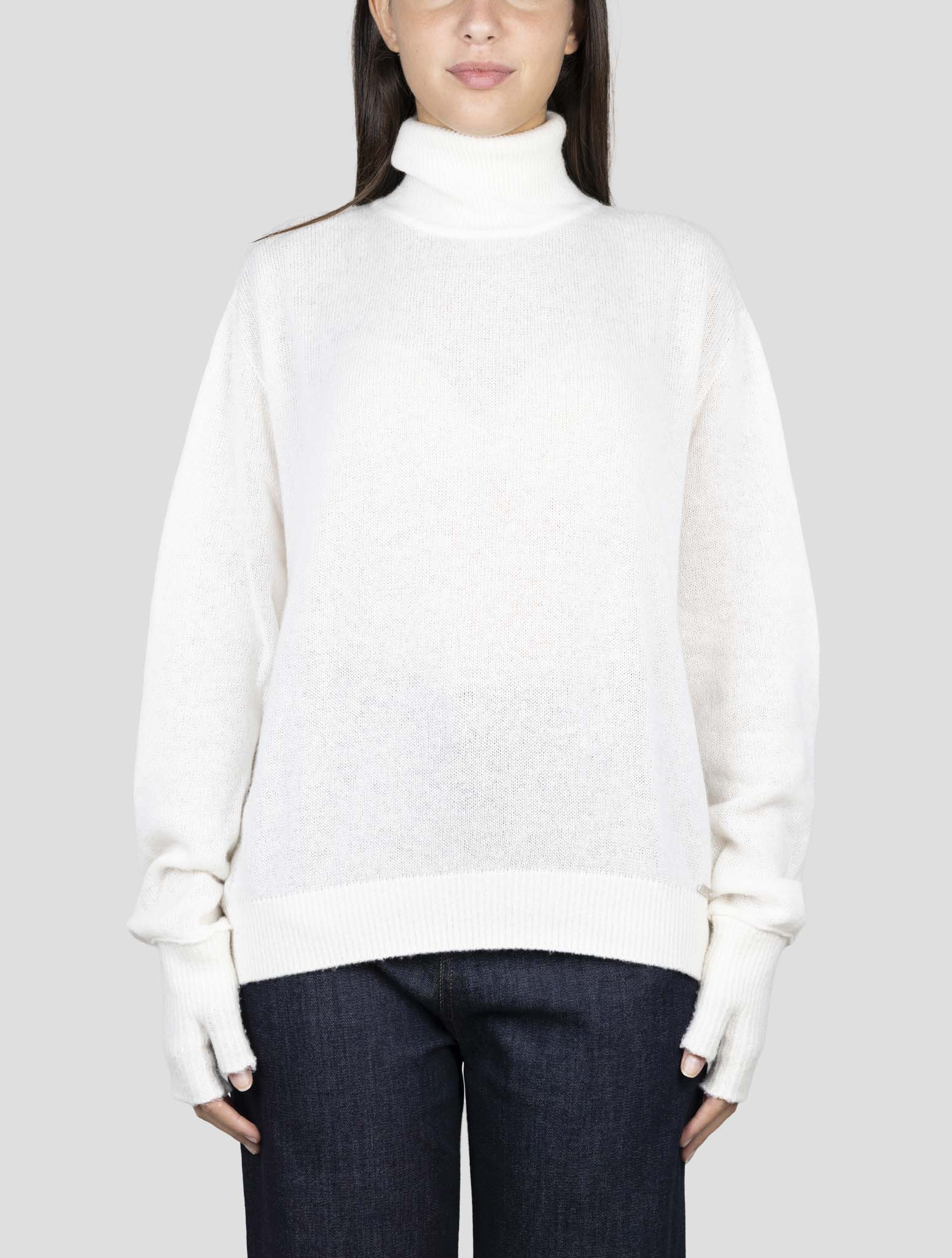 Kiton White Cashmere Silk Sweater Turtleneck