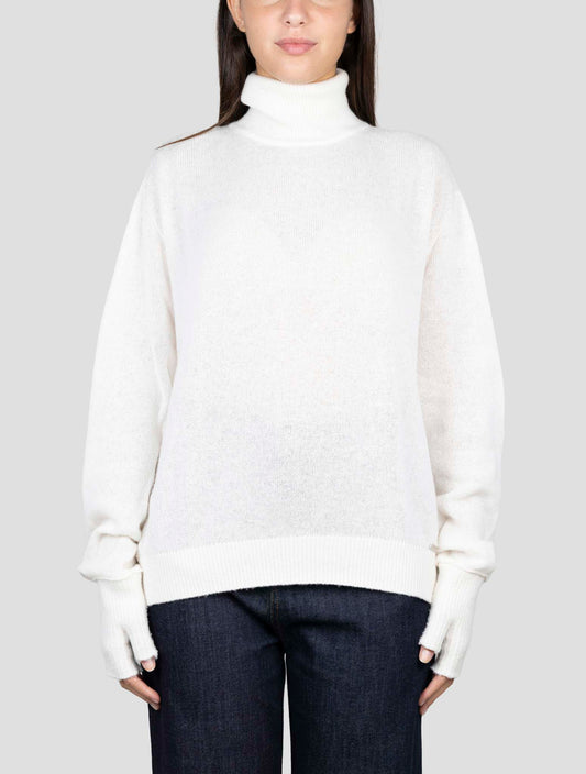 Kiton White Cashmere Silk Sweater Turtleneck
