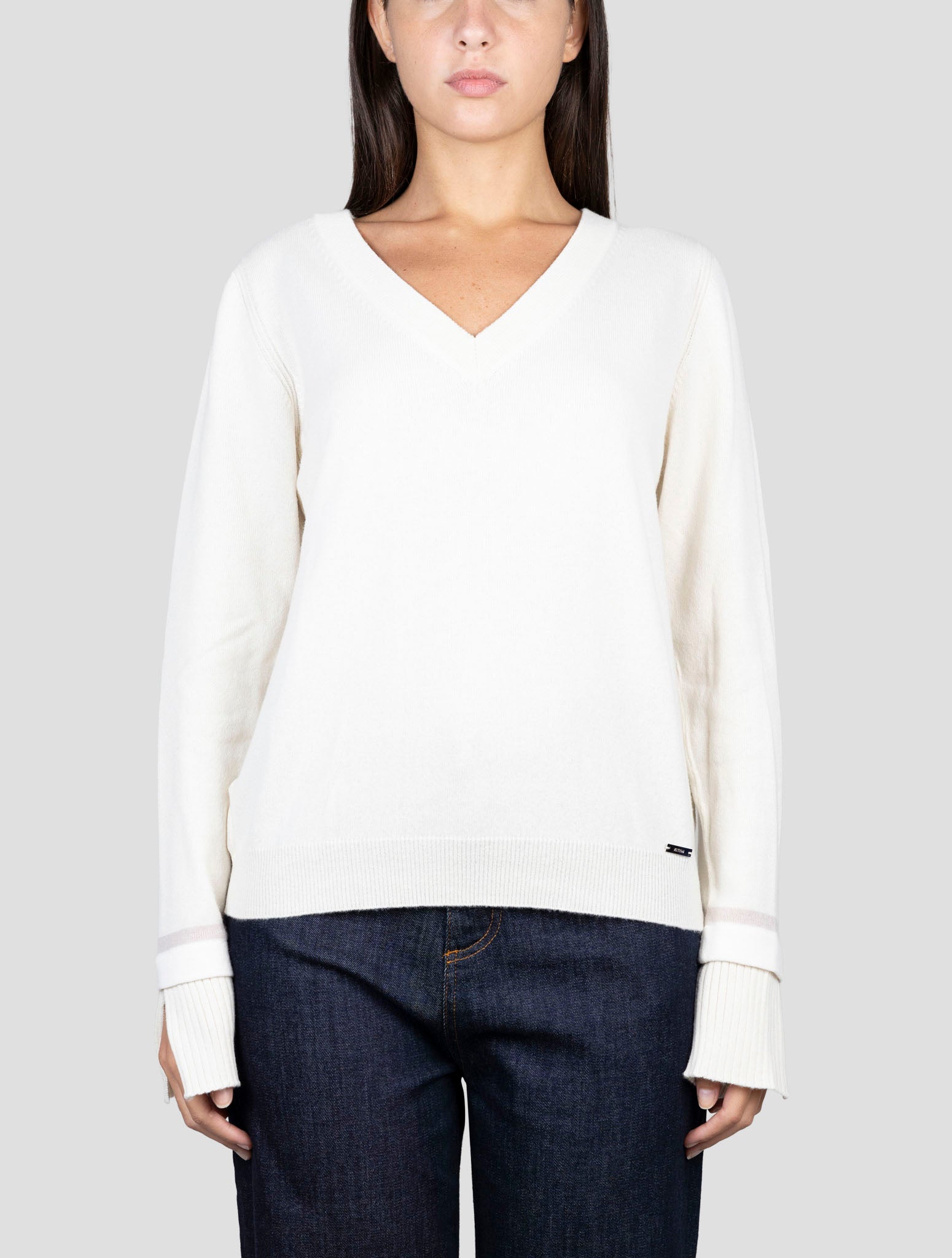 Kiton White Cashmere Sweater V-Neck