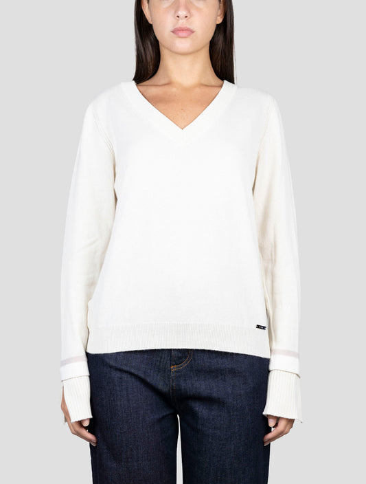 Kiton White Cashmere Sweater V-Neck