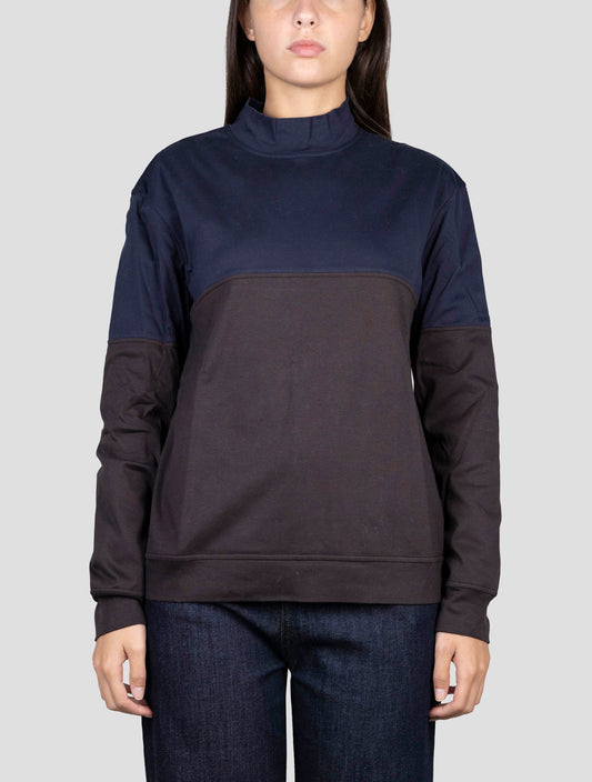Kiton Blue Black Cotton Sweater Half Neck