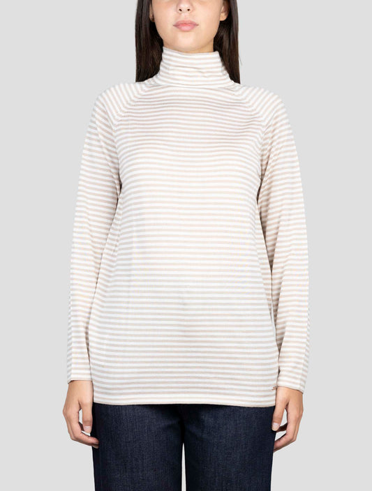 Kiton Brown White Cashmere Silk Sweater Half Neck