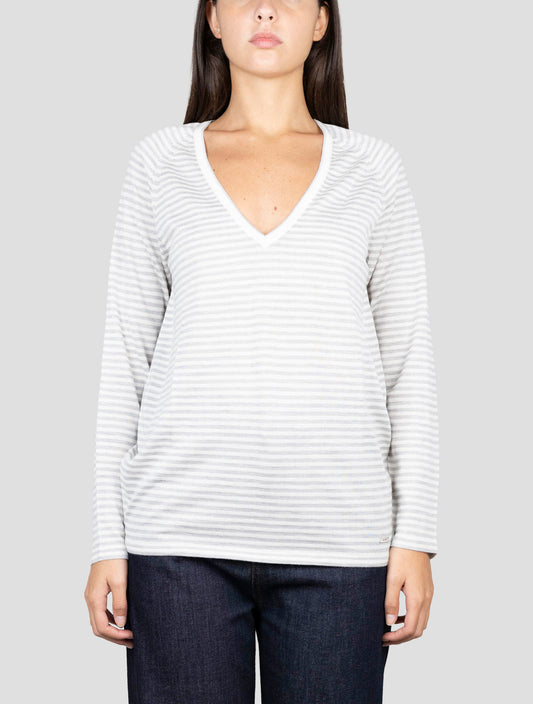 Kiton Gray White Cashmere Silk Sweater V-Neck