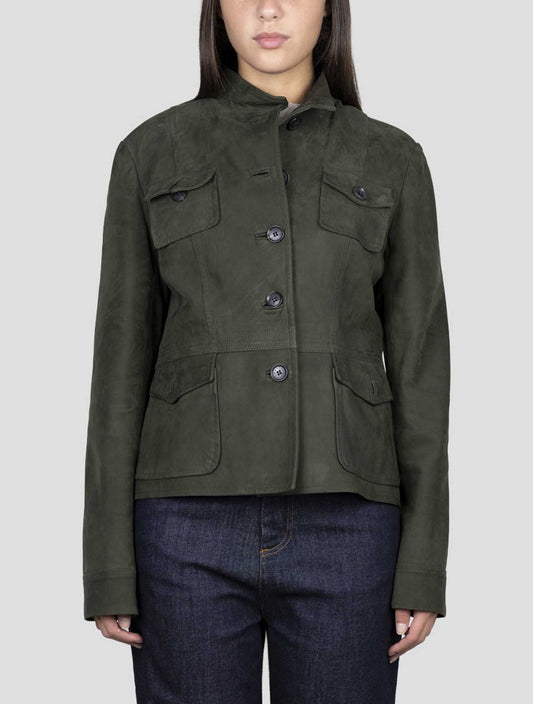 Kiton Green Leather Coat