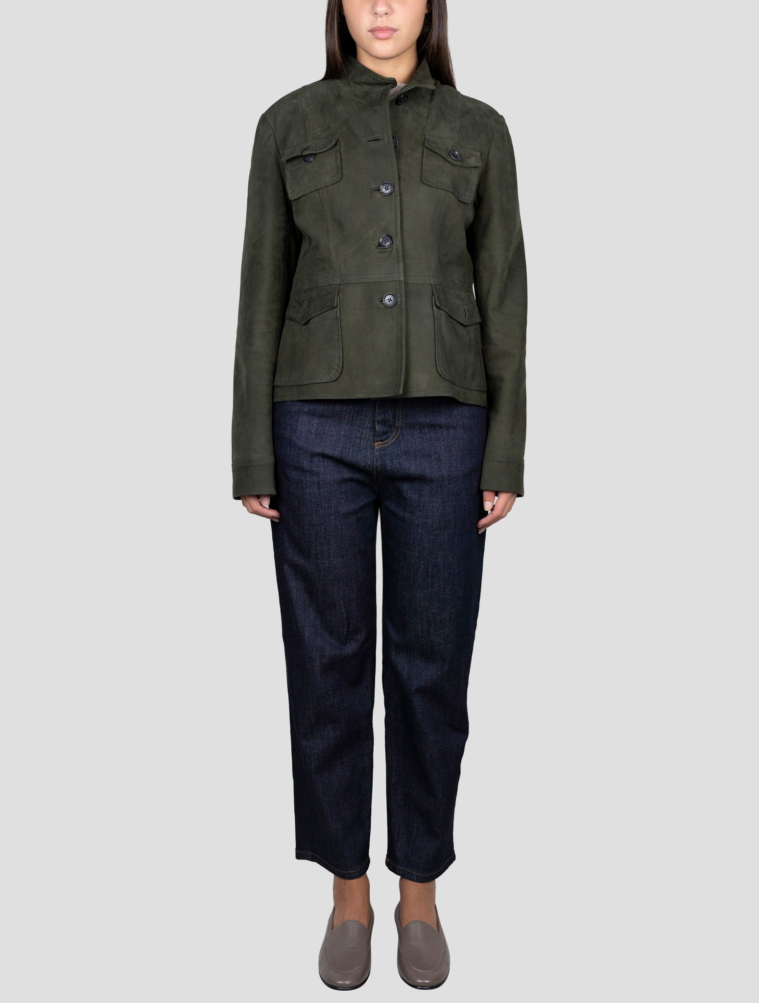 Kiton Green Leather Coat