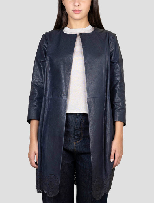 Kiton Blue Leather Overcoat
