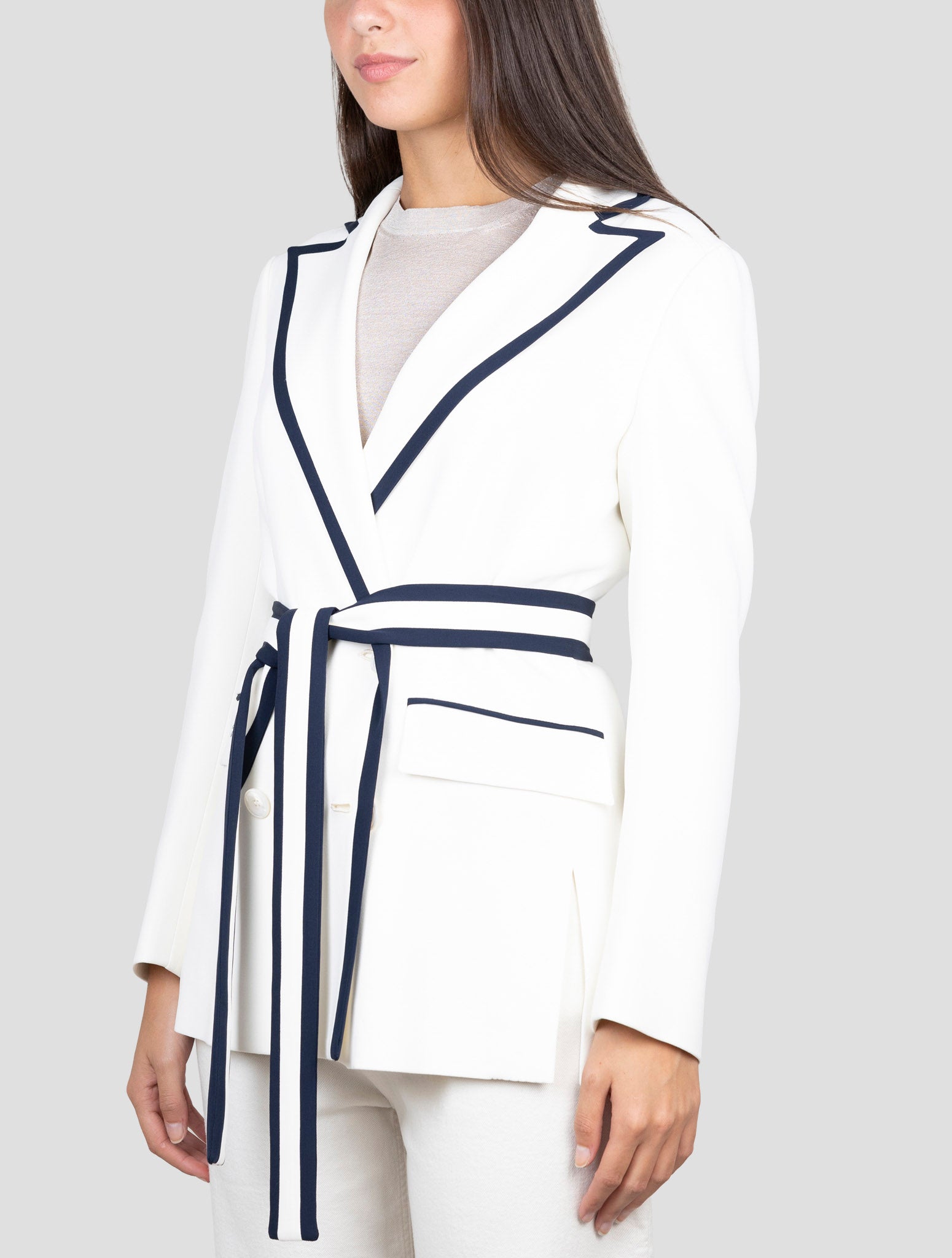 Kiton White Viscose Acetate Ea Double Breasted Blazer Detail