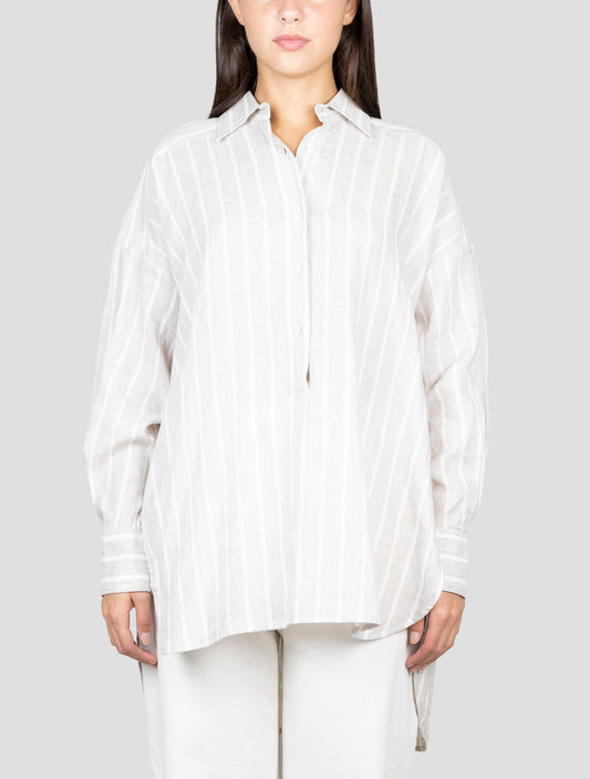 Kiton Gray White Linen Ea Pl Shirt
