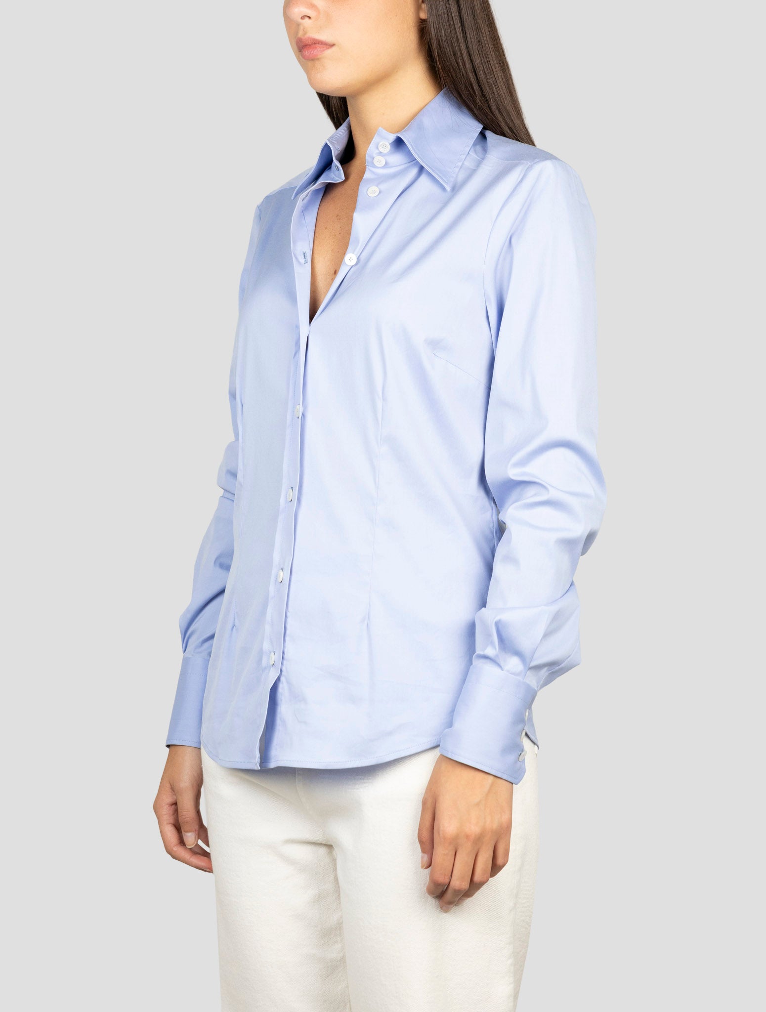 Kiton Blue Cotton Shirt Detail