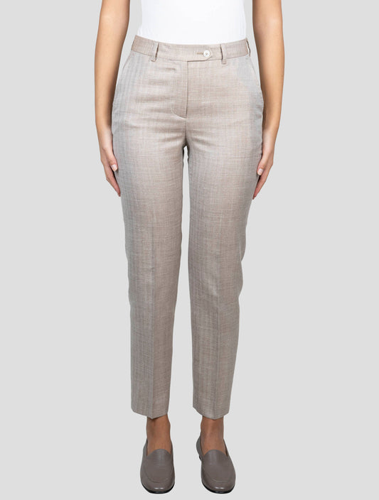 Kiton Beige Virgin Wool Silk Linen Pants