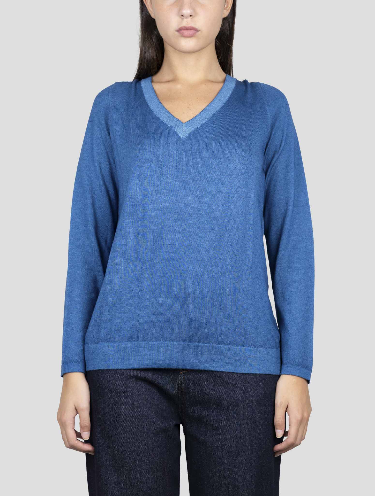 Kiton Blue Cashmere Sweater V-Neck