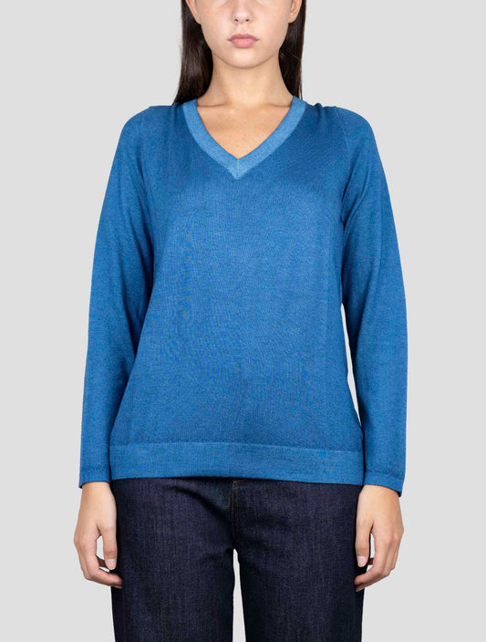 Kiton Blue Cashmere Sweater V-Neck