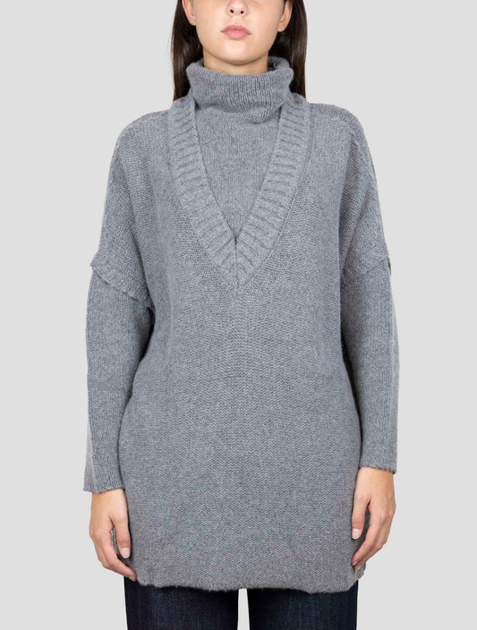 Kiton Gray Cashmere Zibellino Sweater V-Neck