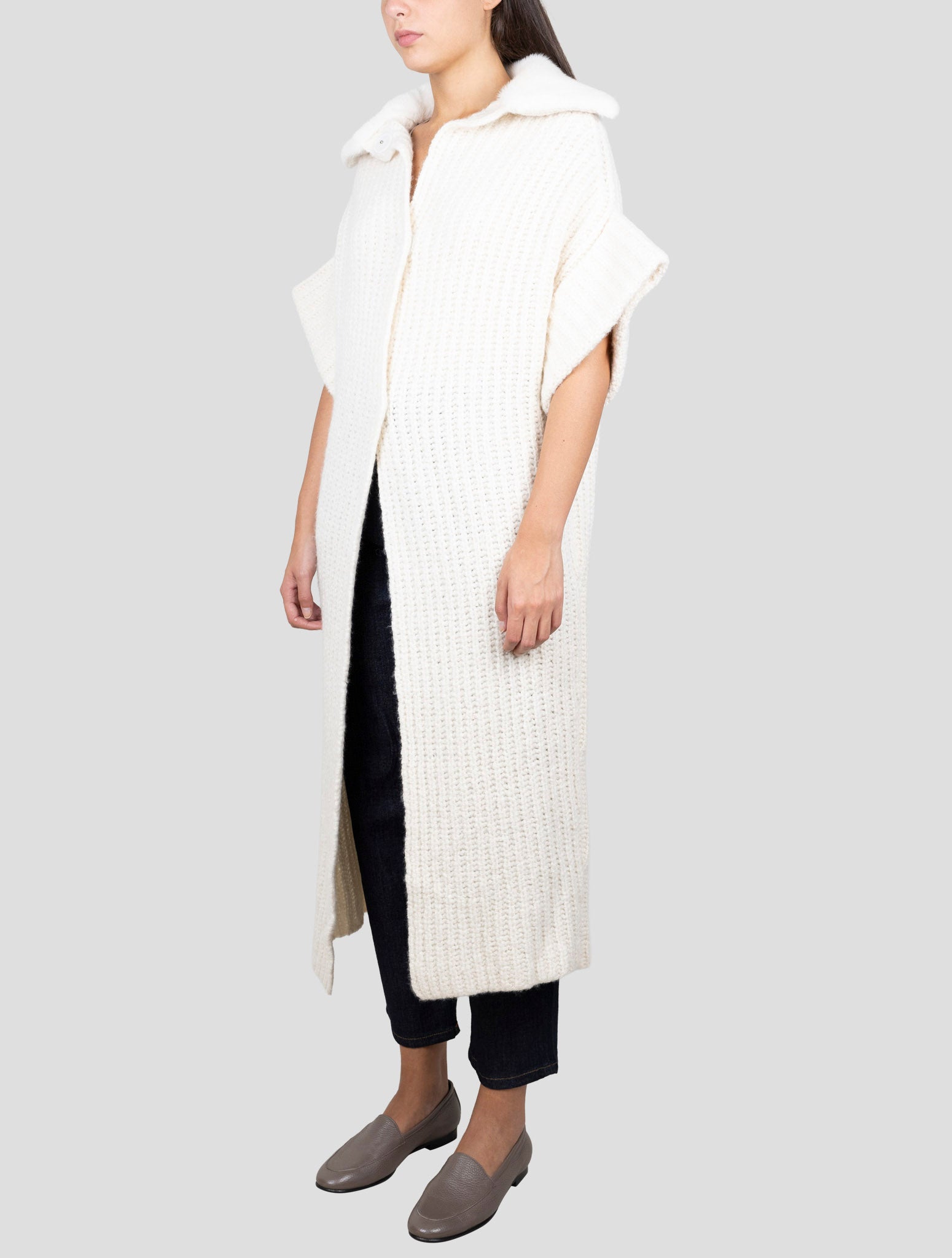 Kiton White Cashmere Silk Mink Fur Overcoat