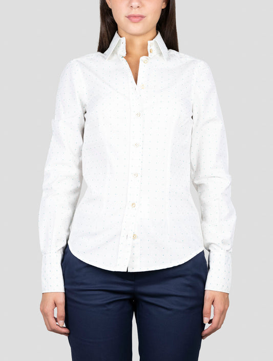 Kiton White Green Cotton Shirt