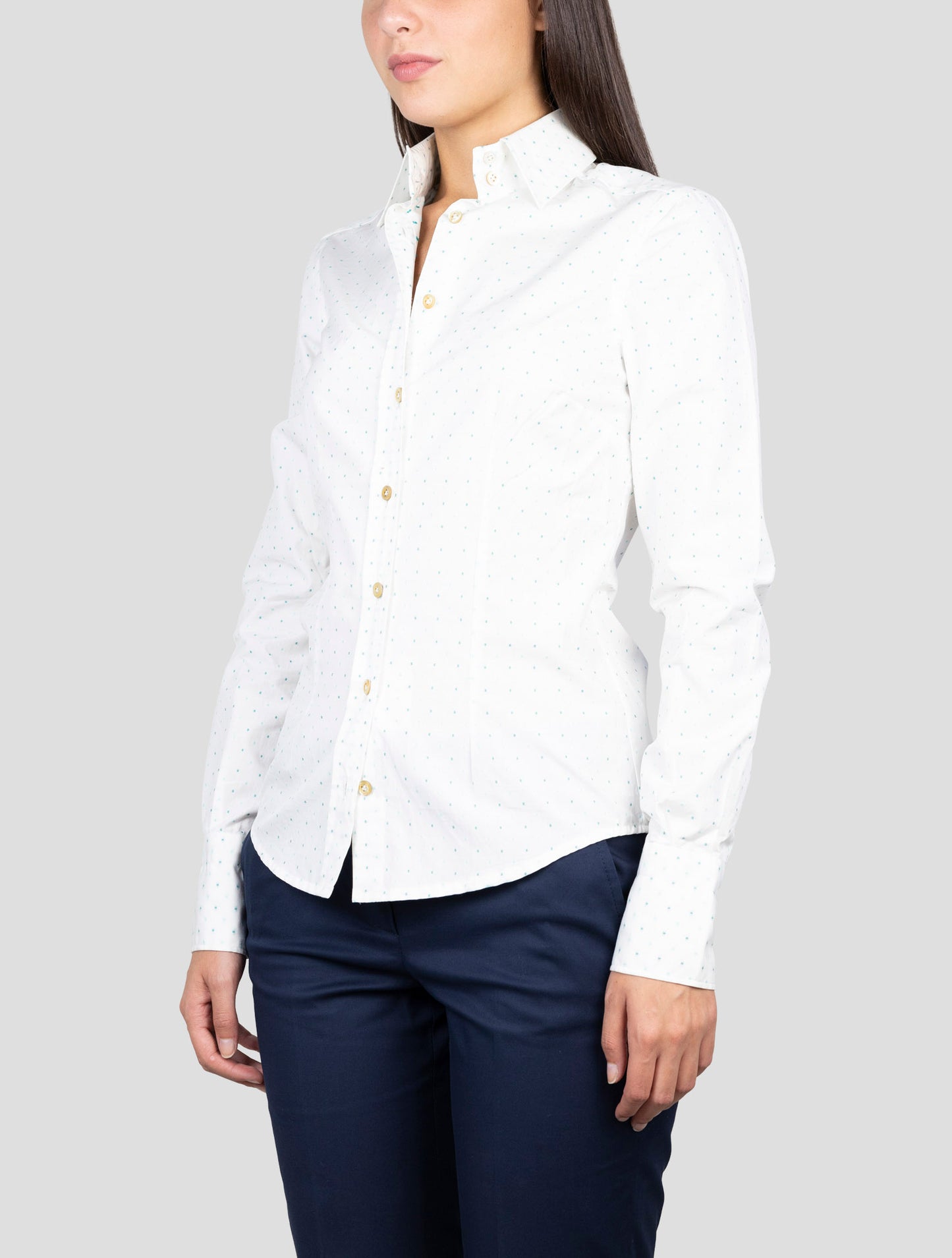 Kiton White Green Cotton Shirt