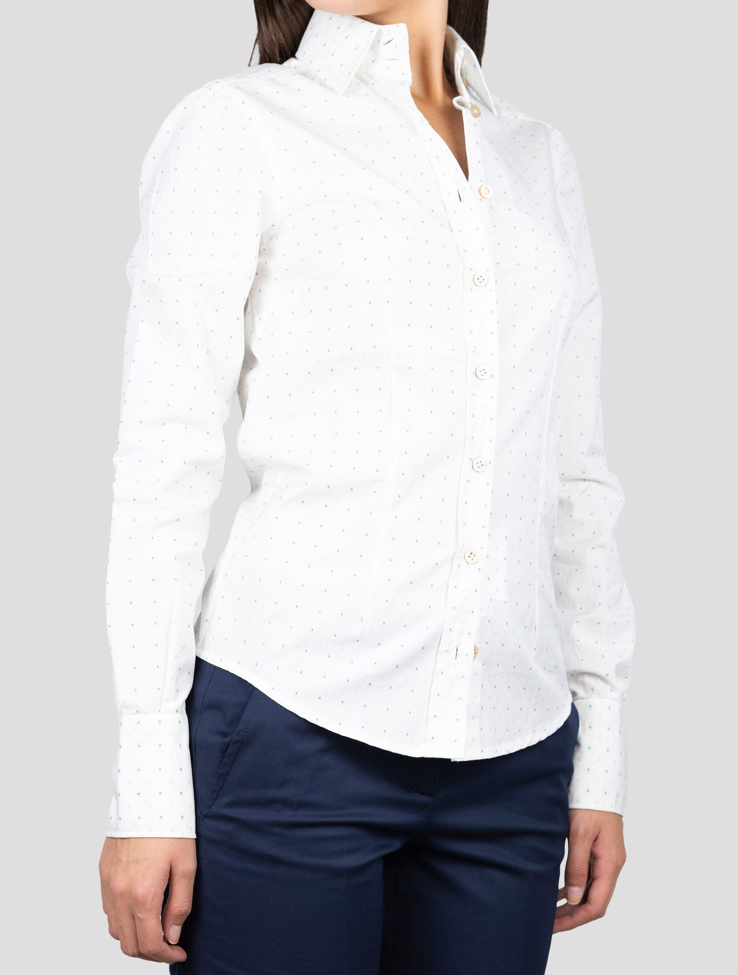 Kiton White Green Cotton Shirt